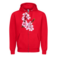 Red Peach Blossom Illustrations Zipper Hoodie - LillyAllenDesigns