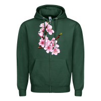 Sports Green Peach Blossom Illustrations Zipper Hoodie - LillyAllenDesigns