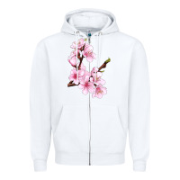 White Peach Blossom Illustrations Zipper Hoodie - LillyAllenDesigns