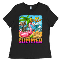 Black hello summer skeleton Ladies Tee - Zillion Design Studio