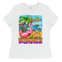 White hello summer skeleton Ladies Tee - Zillion Design Studio