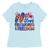 Baby Blue flip flops fireworks and freedom Ladies Tee - Zillion Design Studio