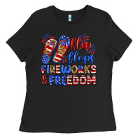 Black flip flops fireworks and freedom Ladies Tee - Zillion Design Studio