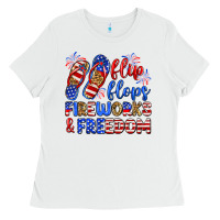 White flip flops fireworks and freedom Ladies Tee - Zillion Design Studio