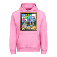 Fuchsia Pink Happy Easter Day Urban Hoodie - OliviaCreatesArt