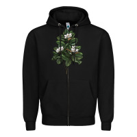 Black Magnolia Flower Illustrations Zipper Hoodie - LillyAllenDesigns