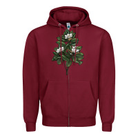 Burgundy Magnolia Flower Illustrations Zipper Hoodie - LillyAllenDesigns