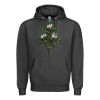 Charcoal Heather Magnolia Flower Illustrations Zipper Hoodie - LillyAllenDesigns