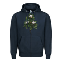 Navy Magnolia Flower Illustrations Zipper Hoodie - LillyAllenDesigns