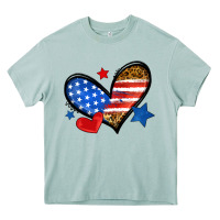 American Flag Heart Leopard Heavy Core Tee | Teevron