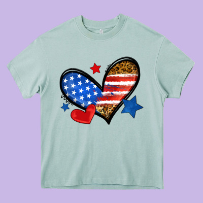 American Flag Heart Leopard Heavy Core Tee Designed By Neo Western
