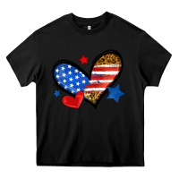 Black American flag heart leopard Heavy Core Tee - Neo Western