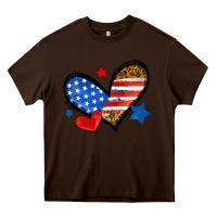 Chocolate Brown American flag heart leopard Heavy Core Tee - Neo Western