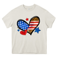 Cream American flag heart leopard Heavy Core Tee - Neo Western