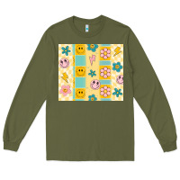 Army Green retro daisy Long Sleeve Tee - MaliasSmallBusiness