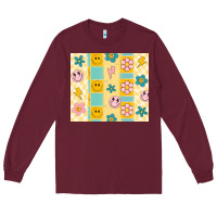 Burgundy retro daisy Long Sleeve Tee - MaliasSmallBusiness