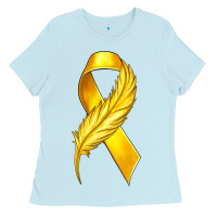 Childhood Cancer Ribbon With Feather Ladies Tee | Teevron