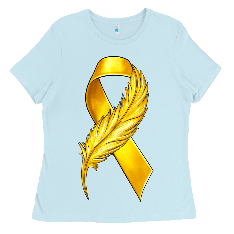 Childhood Cancer Ribbon With Feather Ladies Tee by texasbilliewilder | Teevron