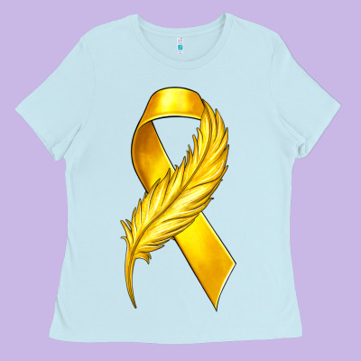 Childhood Cancer Ribbon With Feather Ladies Tee Designed By Texasbilliewilder