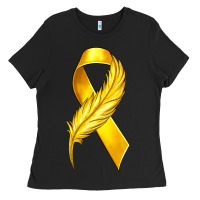Black Childhood Cancer Ribbon with Feather Ladies Tee - texasbilliewilder