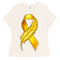 Bone Childhood Cancer Ribbon with Feather Ladies Tee - texasbilliewilder