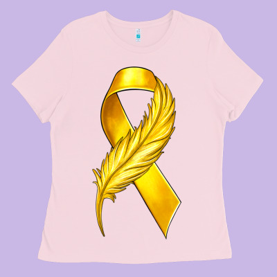 Childhood Cancer Ribbon With Feather Ladies Tee Designed By Texasbilliewilder