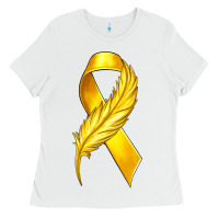 White Childhood Cancer Ribbon with Feather Ladies Tee - texasbilliewilder