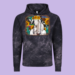 Goat Family With Sunflowers Western Serape Turquoise Background Vintage Hoodie Designed By Artiststas