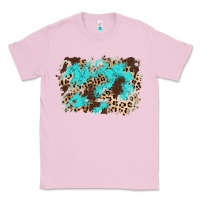 Bubblegum Pink cowhide leopard turquoise background Classic Tee - AdoDesignShop