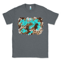 Charcoal Heather cowhide leopard turquoise background Classic Tee - AdoDesignShop