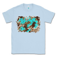 Dusty Blue cowhide leopard turquoise background Classic Tee - AdoDesignShop