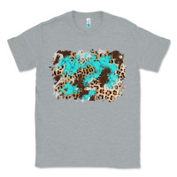 Heather Grey cowhide leopard turquoise background Classic Tee - AdoDesignShop