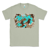 Matcha cowhide leopard turquoise background Classic Tee - AdoDesignShop