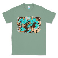 Sage cowhide leopard turquoise background Classic Tee - AdoDesignShop