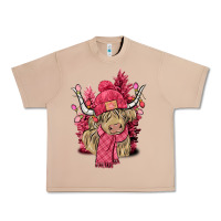 Burro Pink winter long haired Cow Urban Heavy Tee - NancyCooperArtShop