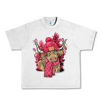 Lunar Rock Pink winter long haired Cow Urban Heavy Tee - NancyCooperArtShop