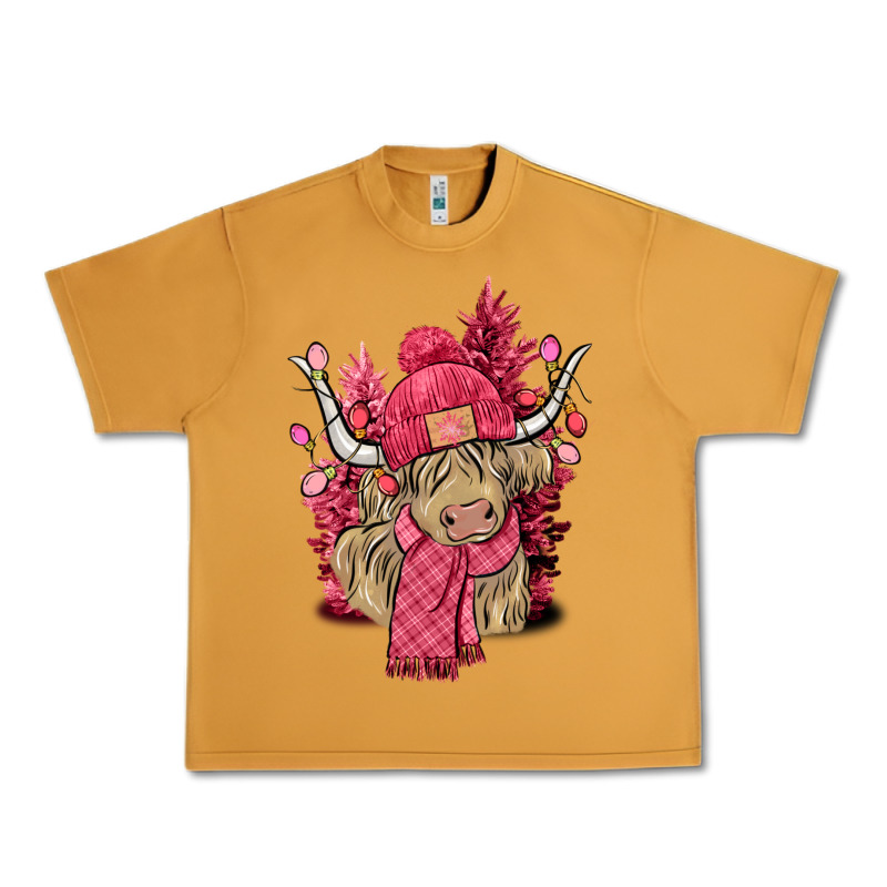 Pink Winter Long Haired Cow Urban Heavy Tee by NancyCooperArtShop | Teevron
