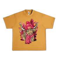 Peanut Butter Pink winter long haired Cow Urban Heavy Tee - NancyCooperArtShop