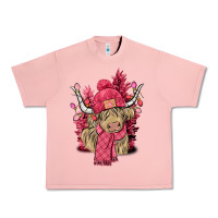 Salmon Pink winter long haired Cow Urban Heavy Tee - NancyCooperArtShop