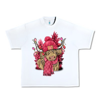 White Pink winter long haired Cow Urban Heavy Tee - NancyCooperArtShop