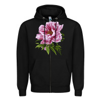 Black Peony Flower Illustrations Zipper Hoodie - LillyAllenDesigns