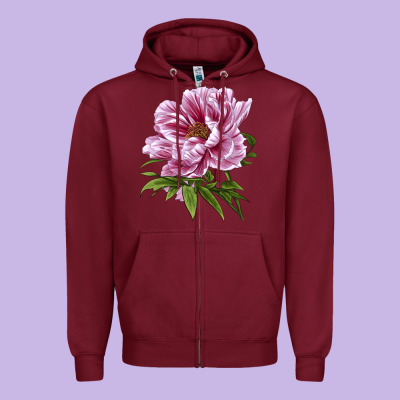 Peony Flower Illustrations Zipper Hoodie Designed By Lillyallendesigns