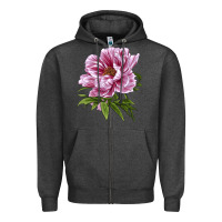 Charcoal Heather Peony Flower Illustrations Zipper Hoodie - LillyAllenDesigns