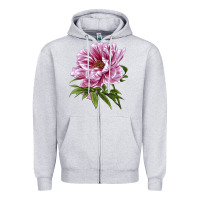 Heather Grey Peony Flower Illustrations Zipper Hoodie - LillyAllenDesigns