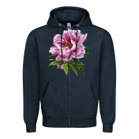 Navy Peony Flower Illustrations Zipper Hoodie - LillyAllenDesigns