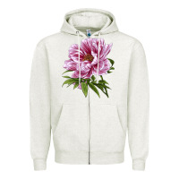 Oatmeal Heather Peony Flower Illustrations Zipper Hoodie - LillyAllenDesigns