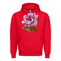 Red Peony Flower Illustrations Zipper Hoodie - LillyAllenDesigns