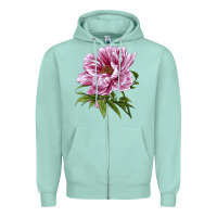 Seafoam Peony Flower Illustrations Zipper Hoodie - LillyAllenDesigns