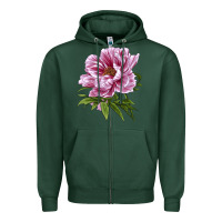 Sports Green Peony Flower Illustrations Zipper Hoodie - LillyAllenDesigns