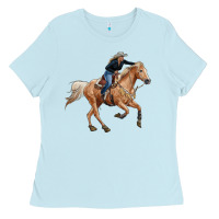 Baby Blue horse body with cowgirl Ladies Tee - RanaPortraitStore